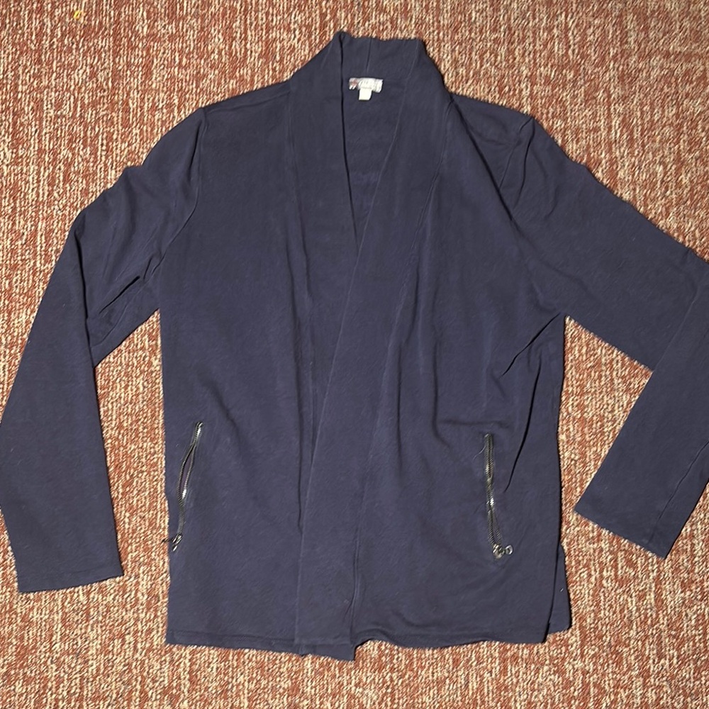 Talbots navy relaxed blazer Cardigan‎ zip pocket open front business casual Med